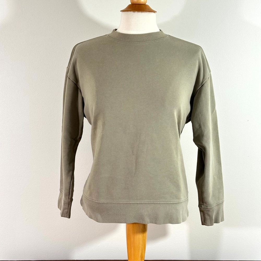 Muji Sweatshirt Women's Medium Crewneck Olive/Tan Light Cotton‎ Blend Minimalist